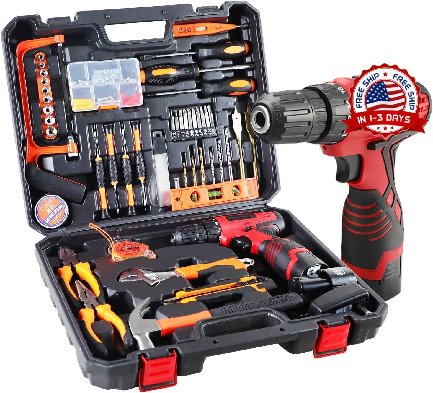 Juego De 16.8V Taladro Inalambrico Electrico y Herramientas Manuales Para Casa