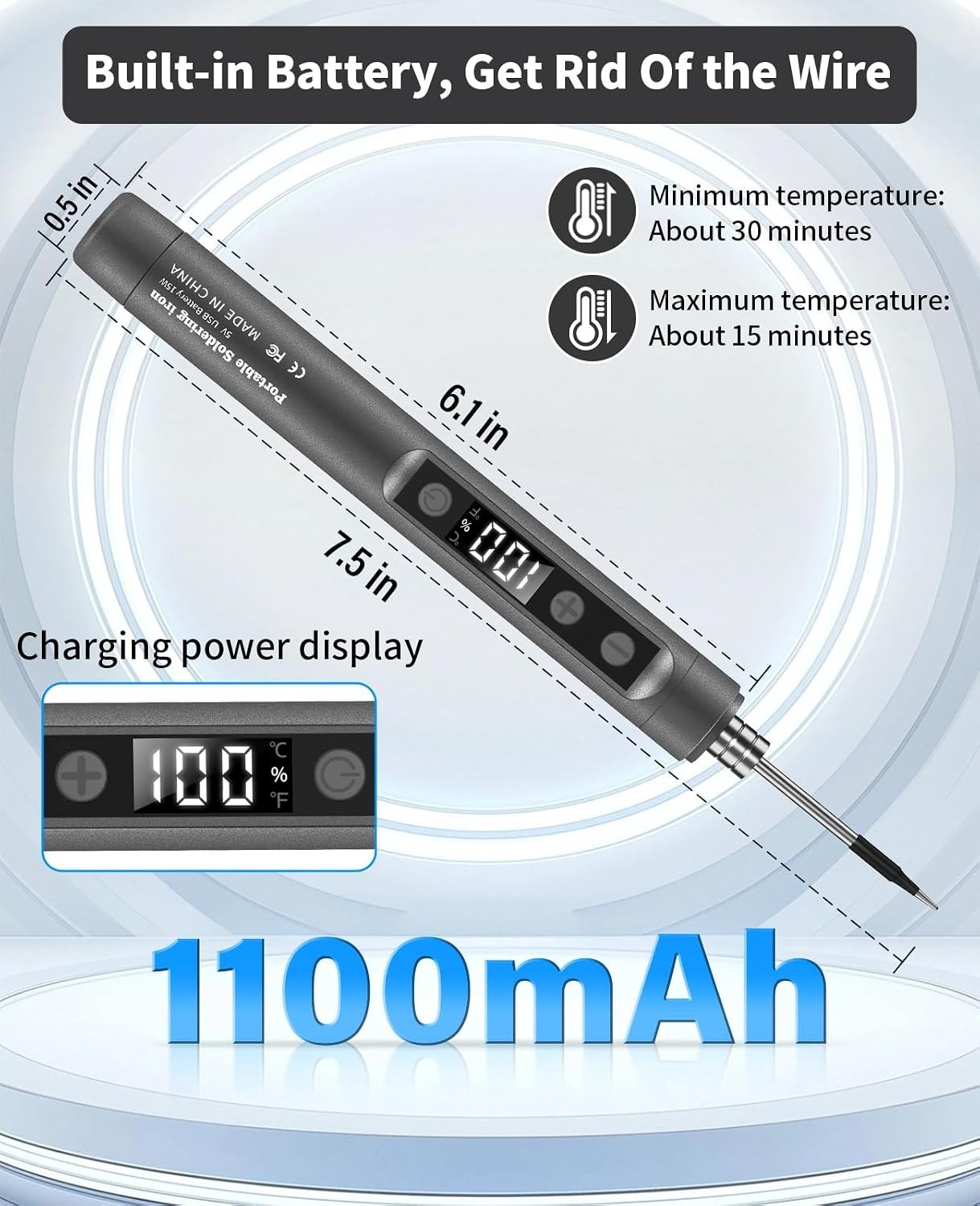 Cordless Soldering Iron Kit – 1100mAh USB Rechargeable & Adjustable Temperature