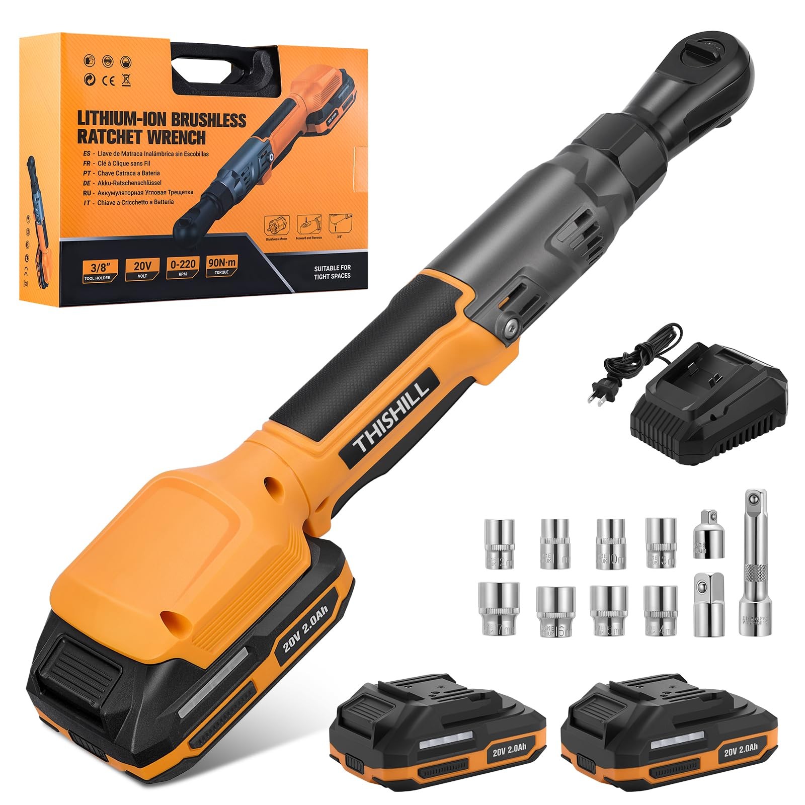 3/8&Prime; 66 Ft-lbs Brushless Power Ratchet Driver with 2 Pack 15C 2000 mAh Lithiu…
