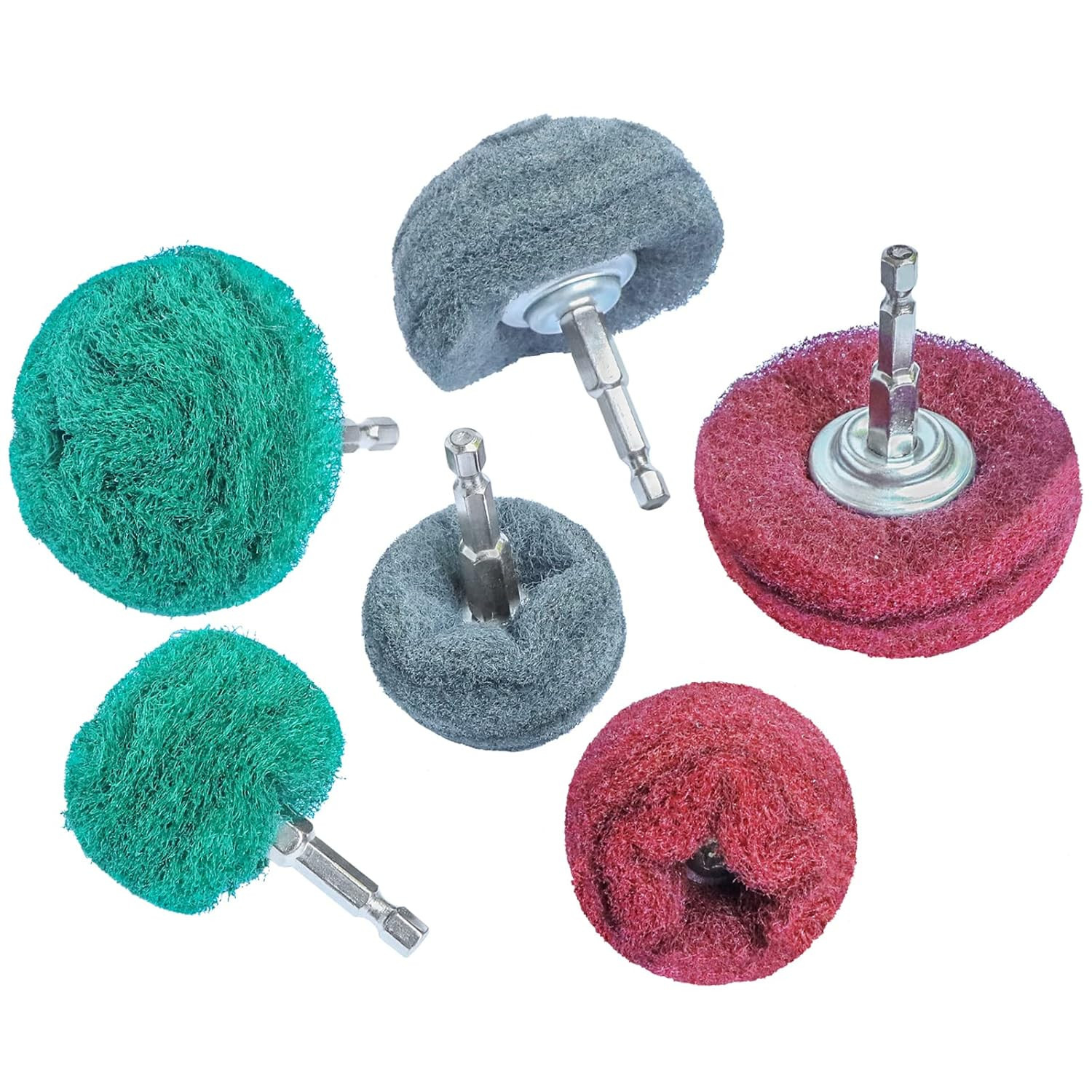 6PCS Non Woven Abrasive Buffing Polishing Wheel Drill Attachment Set,Scouring Pa