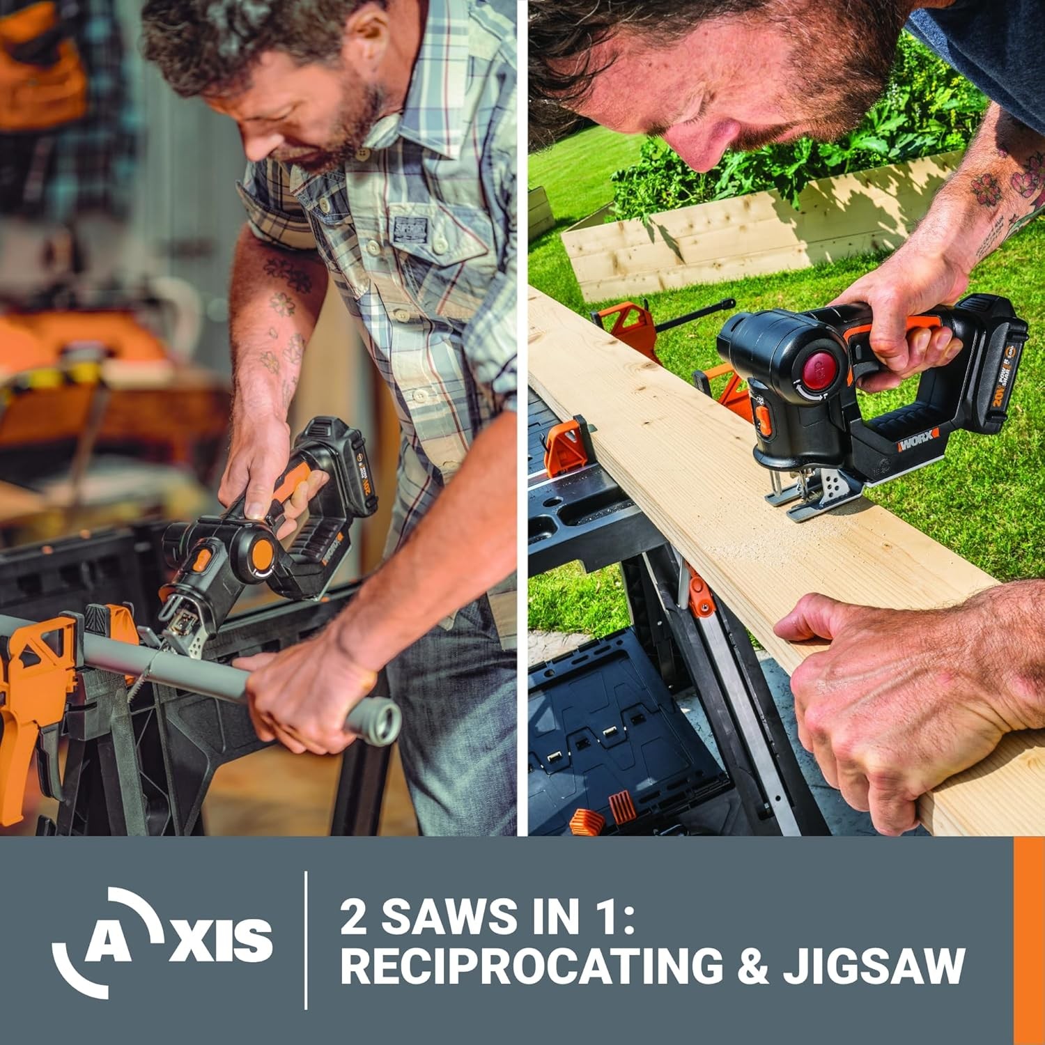 WX550L Worx Axis 20V PowerShare Cordless Reciprocating & Jig Saw