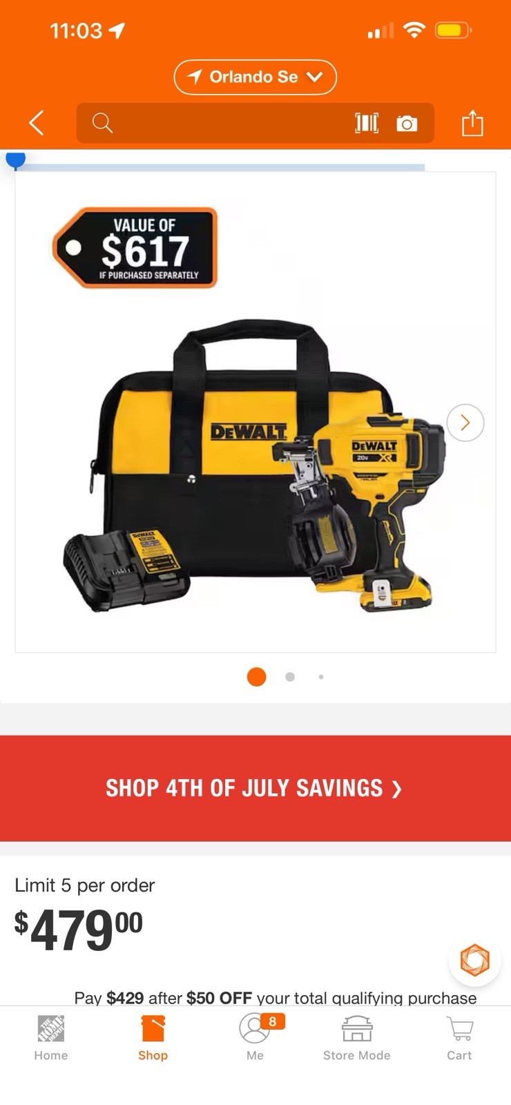 DEWALT DCN45RND1 20V XR 15° Coil Roofing Nailer Kit w/ 2Ah Li-Ion Battery