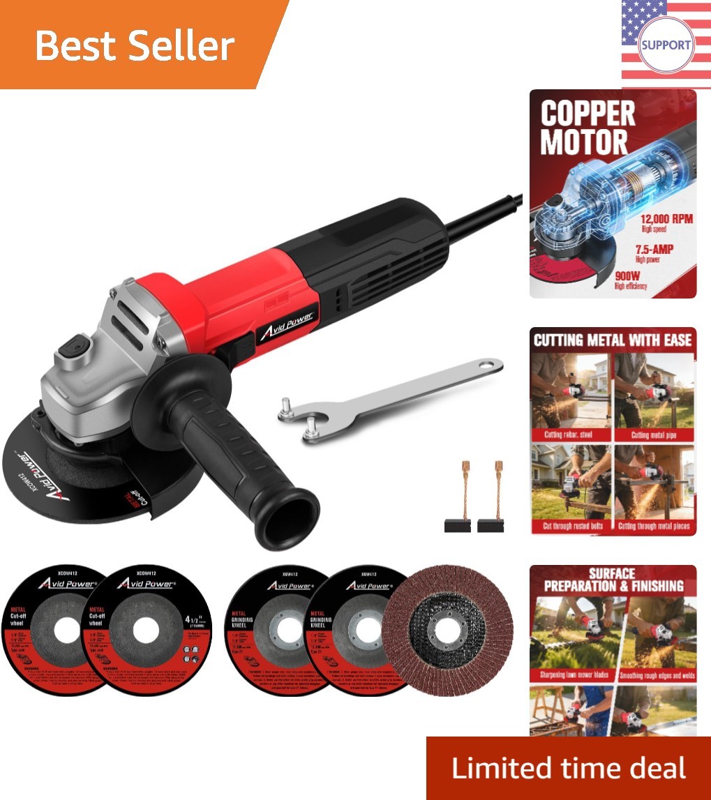 Corded 900W Angle Grinder with Safety Guard & Dual-Position Handle – Red