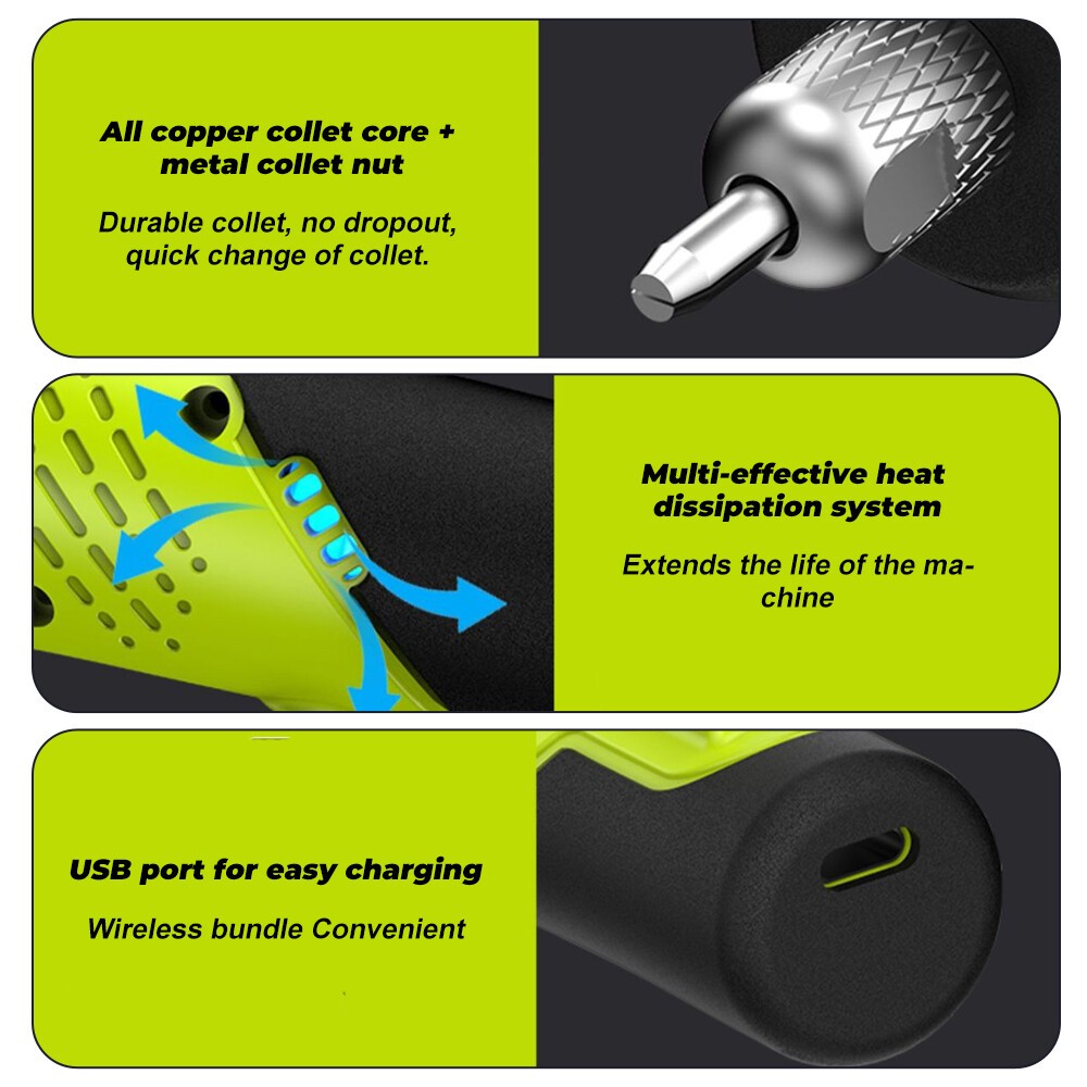 231pcs Mini Cordless Rotary Tool USB Rechargeable 5 Speed Electric Grinder Pen.