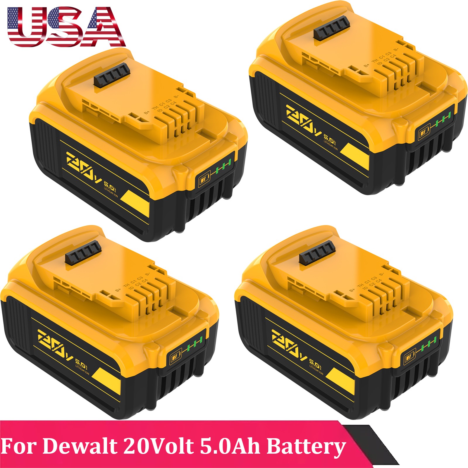 4 Pack 20V 5.0Ah For DEWALT DCB205 20V Max XR Lithium-Ion Battery DCB206 DCB200