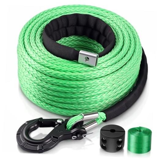 1/4&Prime; x 100 ft Synthetic Winch Rope Cable Kit, 11000lbs | 1/4&Prime; X 100 ft Green