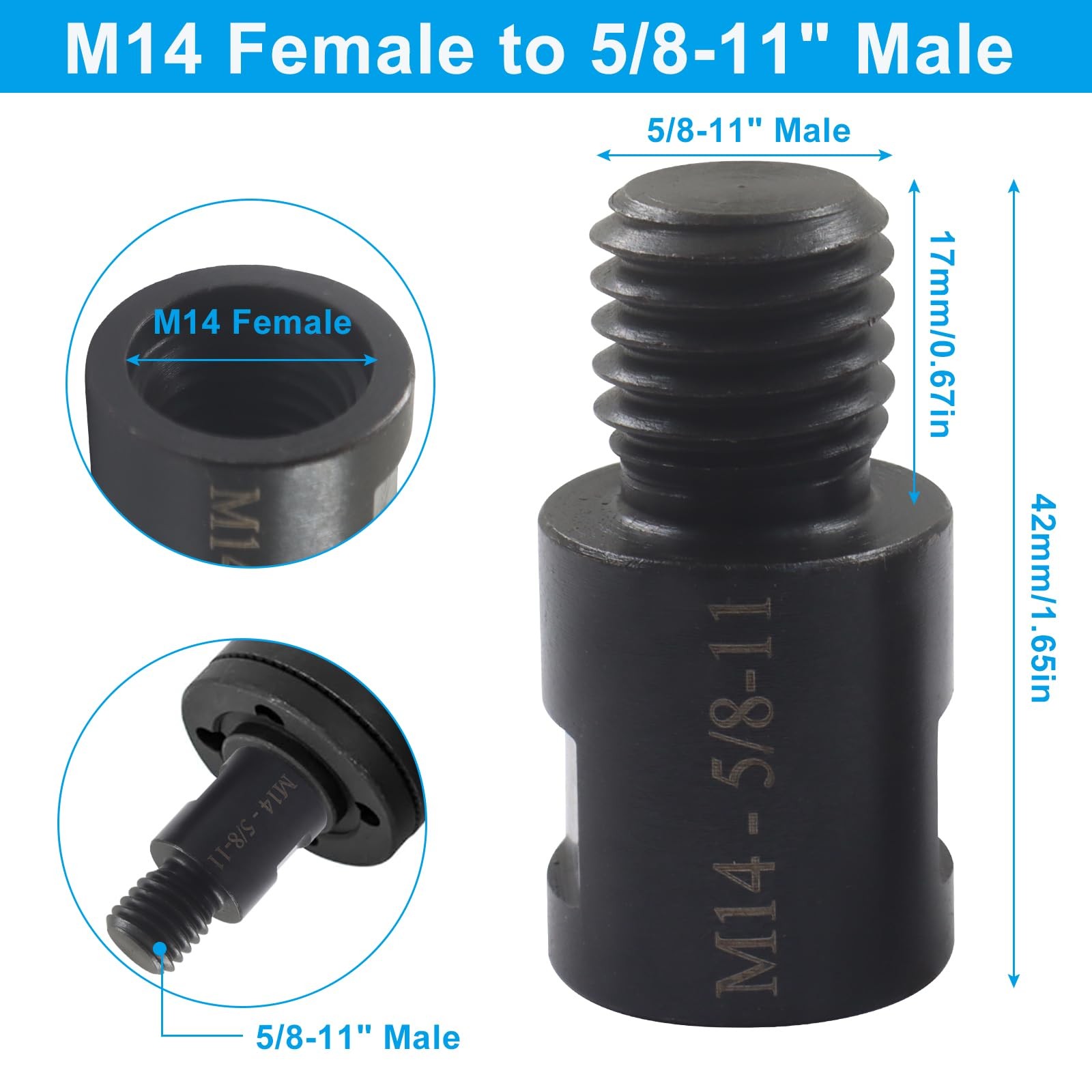 OSVJE 2 Pcs Angle Grinder Converter M10/M14 Female to 5/8&Prime;-11 Male, Black