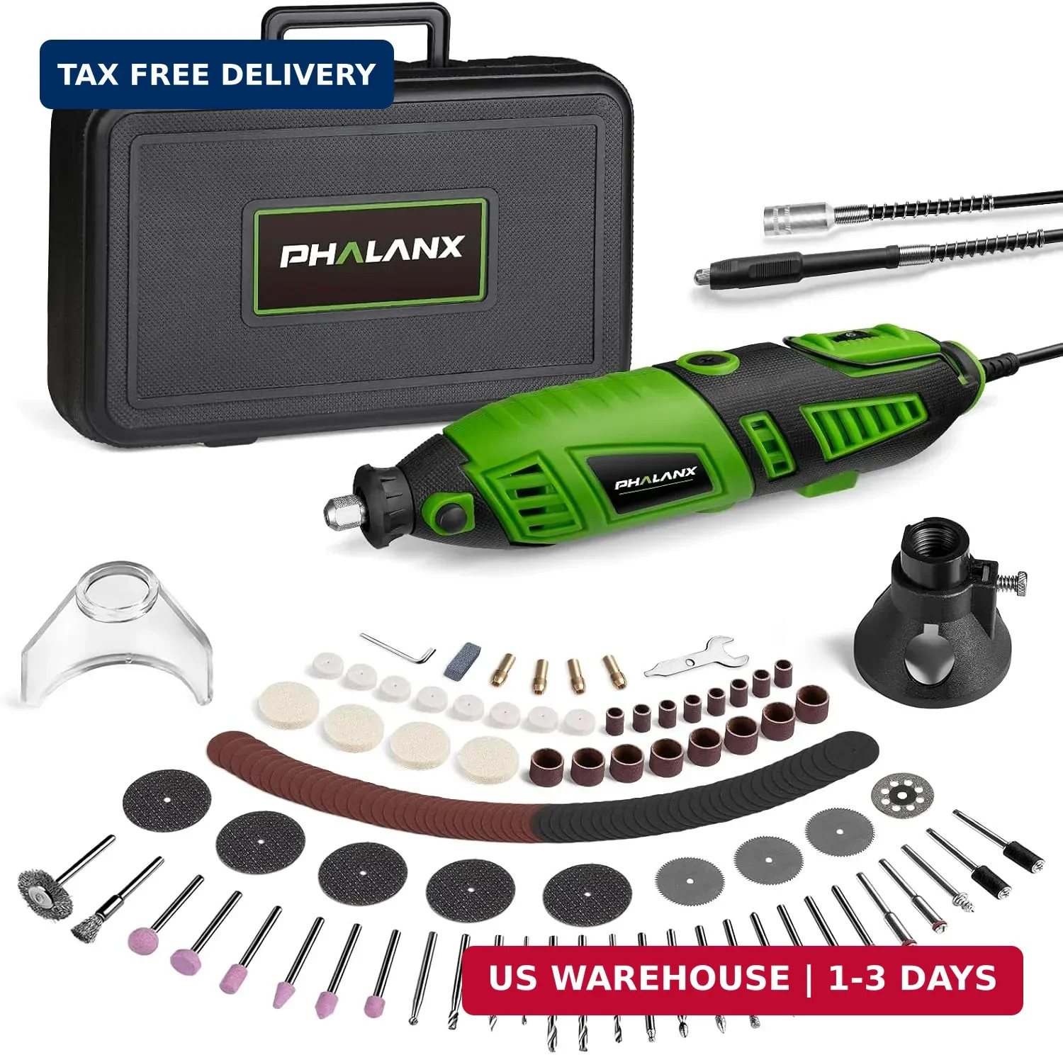 180W Rotary Tool Kit, 1.5-Amp PHALANX 6 Variable Speed with Flex Shaft, 8000-320