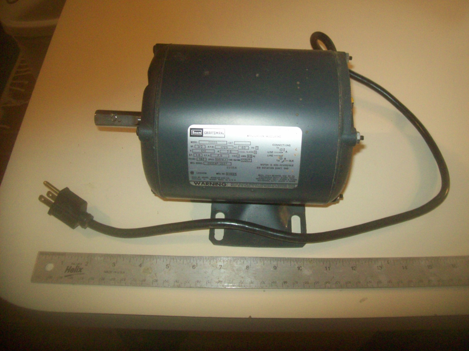 1/2 HP Capacitor Start AC Motor #70055 12&Prime; Sears Craftsman Wood Lathe 113.228162