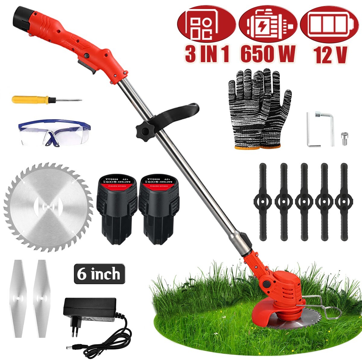 Electric Weed Lawn Edger Eater Cordless Grass String Trimmer Cutter w. 2 Battery