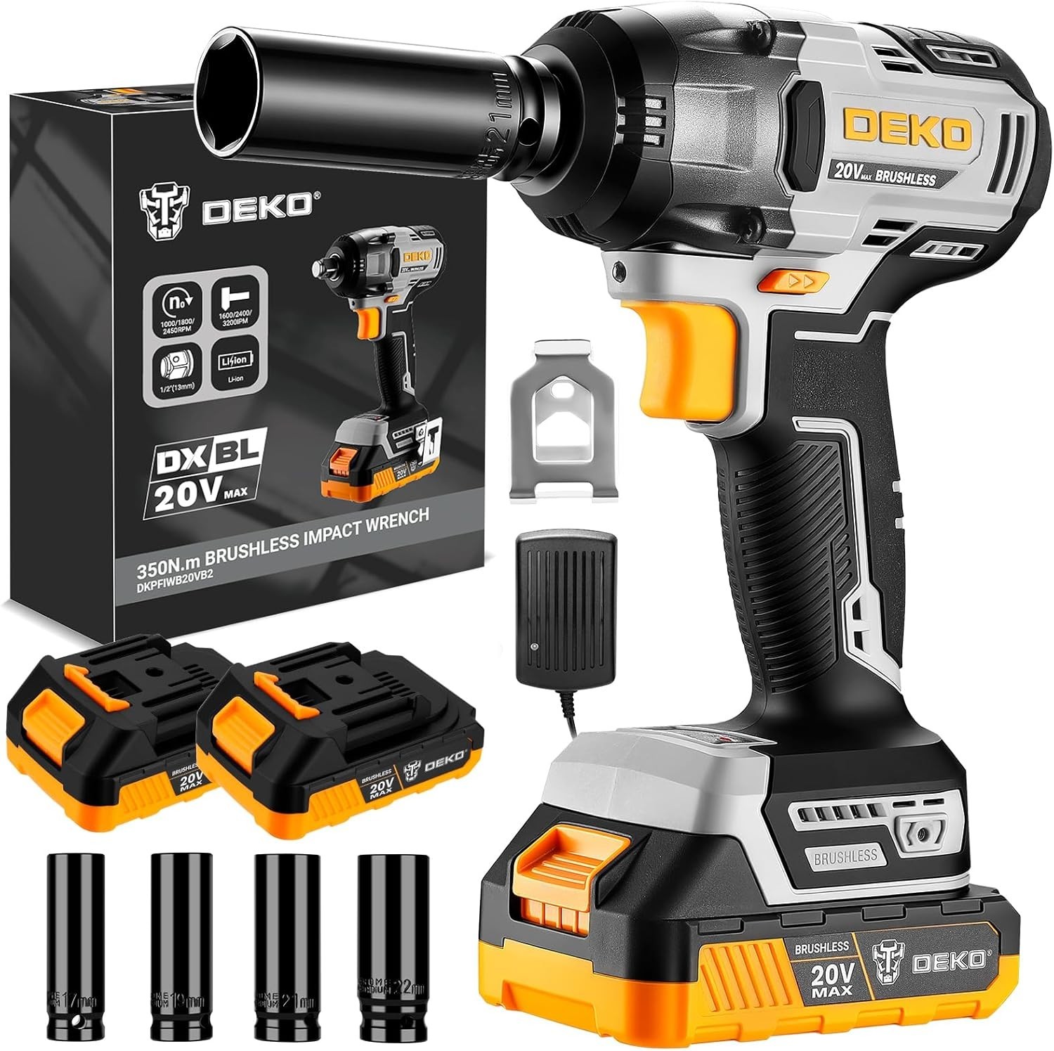 Cordless Impact Wrench 258ft-lbs/350N.m Brushless Impact Wrench, 1/2&Prime; Impact Gu