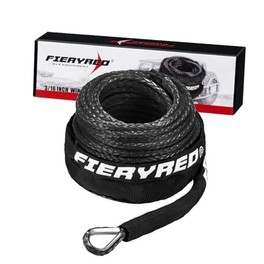 3/16” Winch Rope Cable,50 FT 8500 LBS ATV/UTV Synthetic 3/16&Prime; x 50FT Black