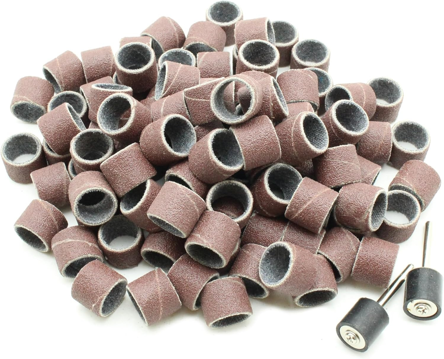 100 Pc 1/2 Inch Sand Drum Grit 120 Medium with 2 Pc 1/8 Inch Mandrel for Dremel