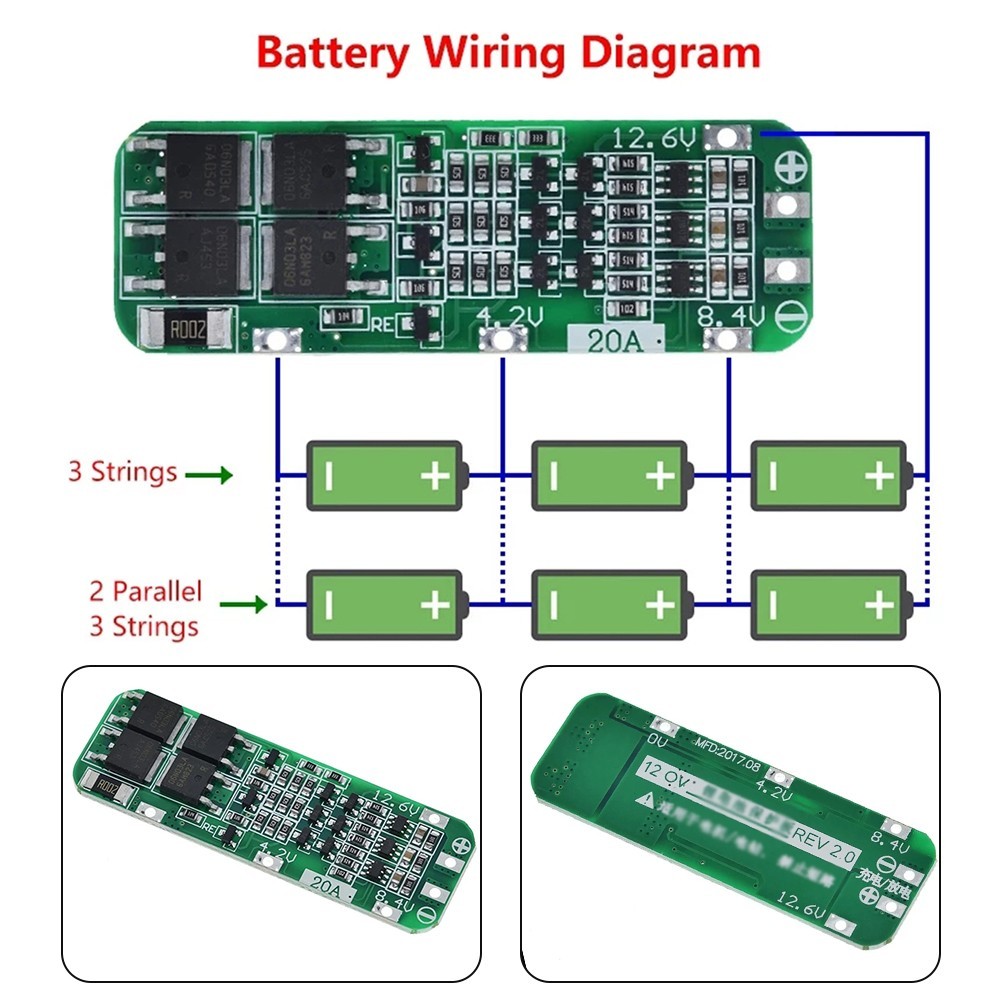 3S 20A Li-ion Lithium Charger PCB Protection Board 12.6V Cell