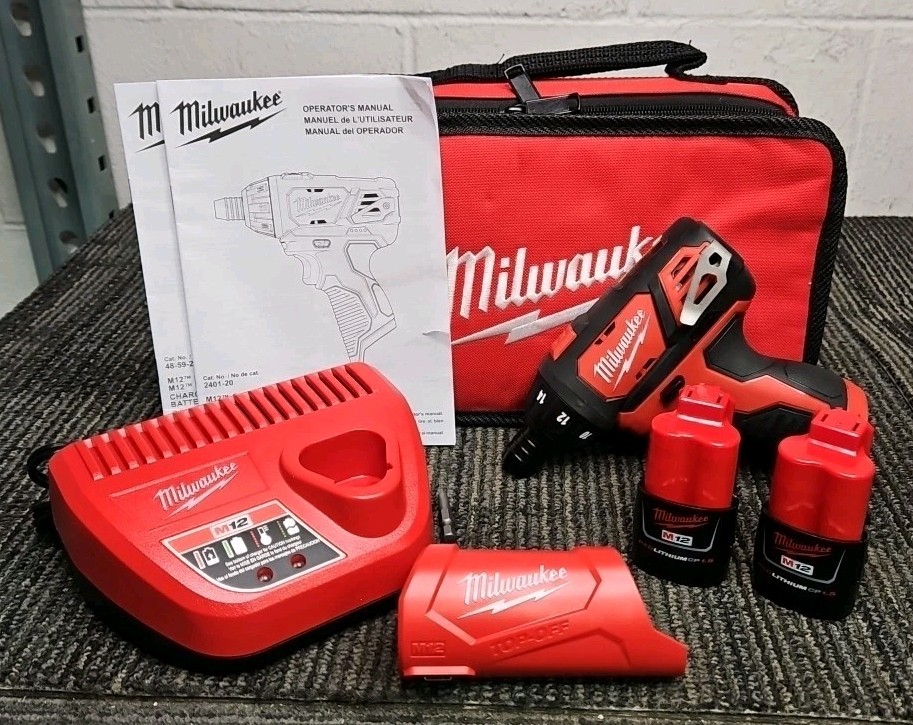 Milwaukee Tools 2401-20 Cordless 12V Screw Driver + 2 Batteries, Charger & Case