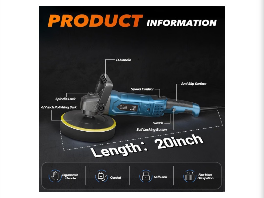 CARS/HOME BUFFER POLISHER, 6 INCH/7 INCH 1600W ROTARY CAR BUFFER POLISHER WAXER