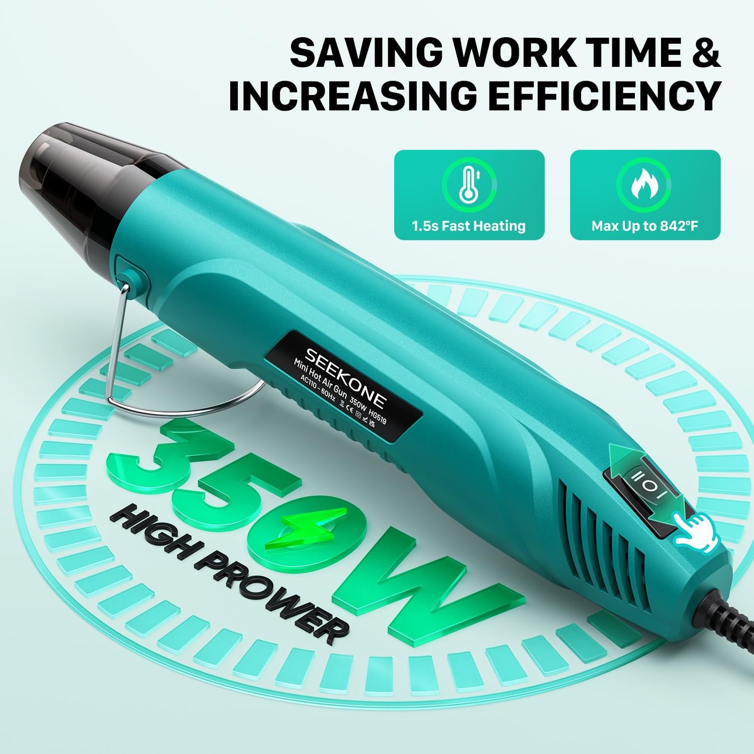 350W Mini Heat Gun, Dual-Temp Model 500℉ & 842℉（260℃ & 450℃）Fast Heat Hot Air…