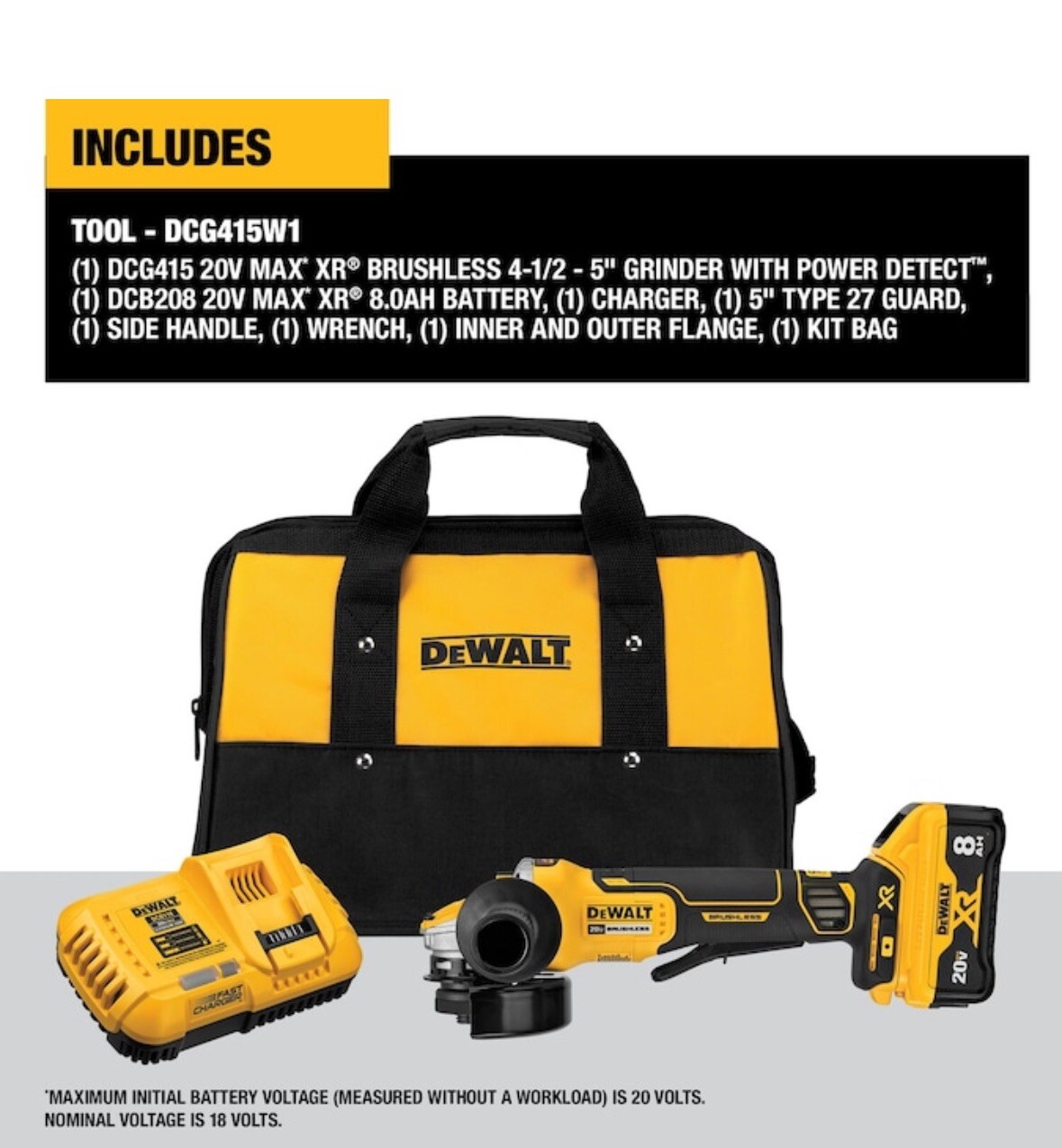 DeWALT DCG415W1 20V MAX XR 4-1/2 – 5&Prime; Angle Grinder Kit (Battery + Charger)