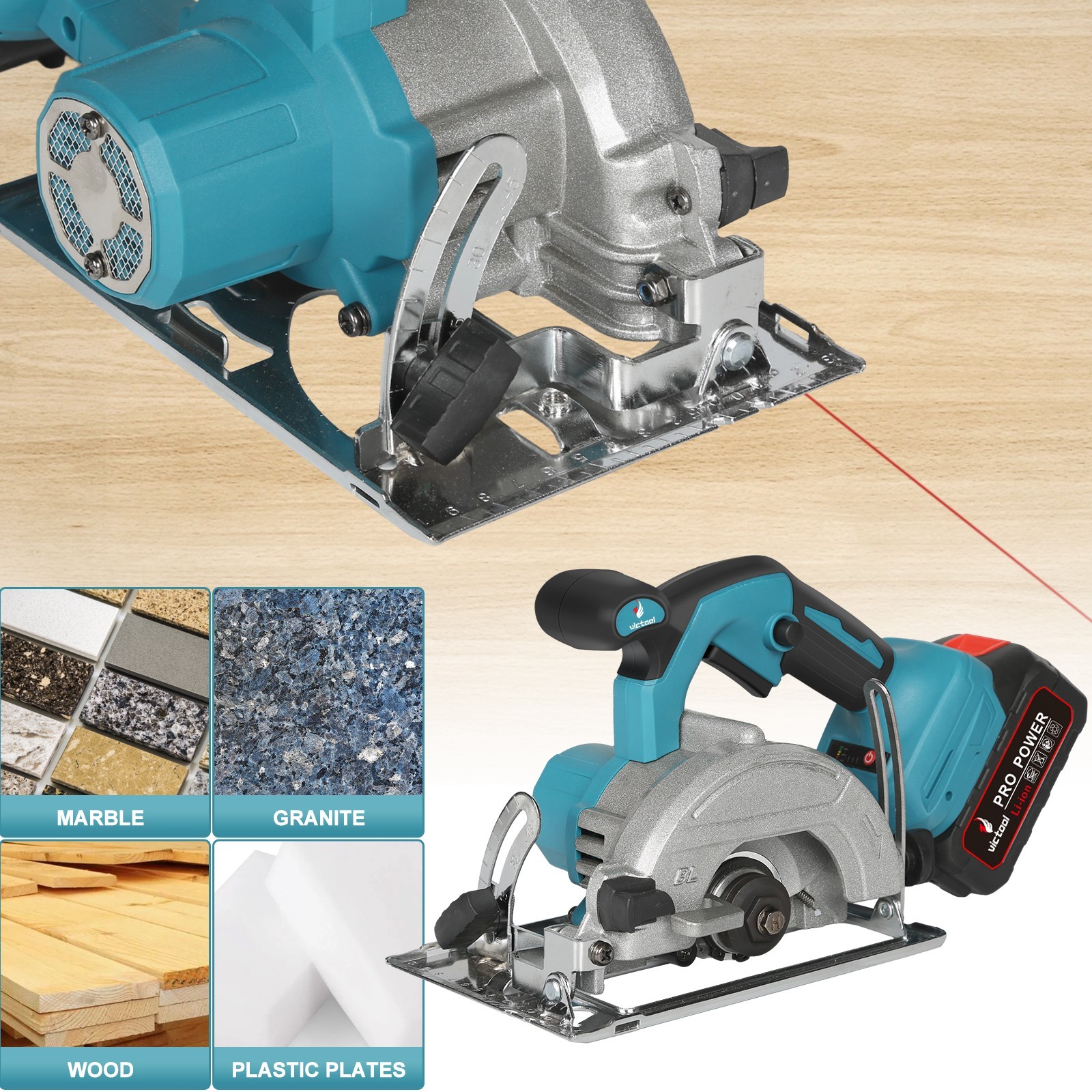 5-Inch Cordless Circular Saw 125mm Woodworking Power Tool 1000W Variable Speed