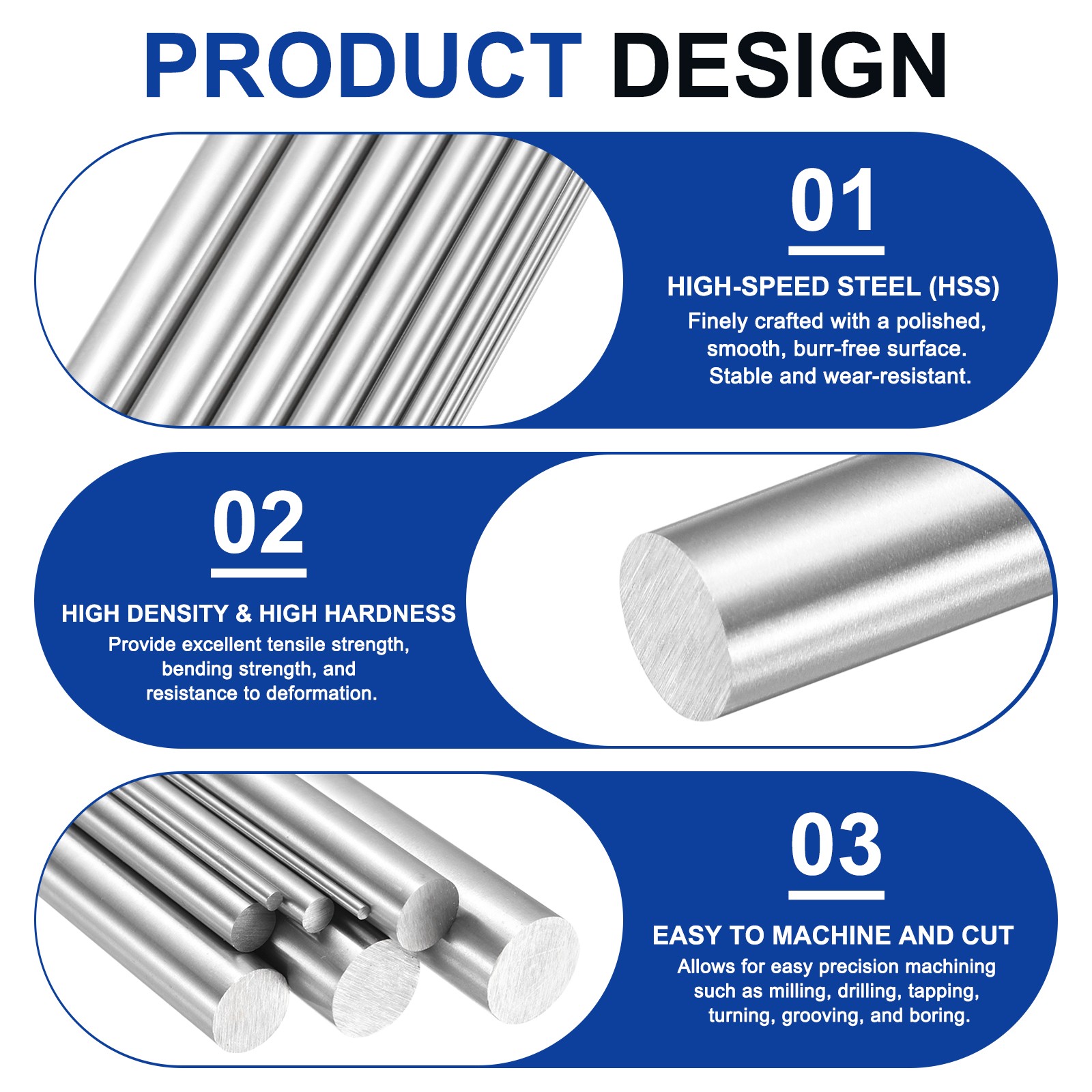 Round Steel Rod, 4.9mm x 200mm HSS Lathe Bar Stock Tool, 2 Pcs