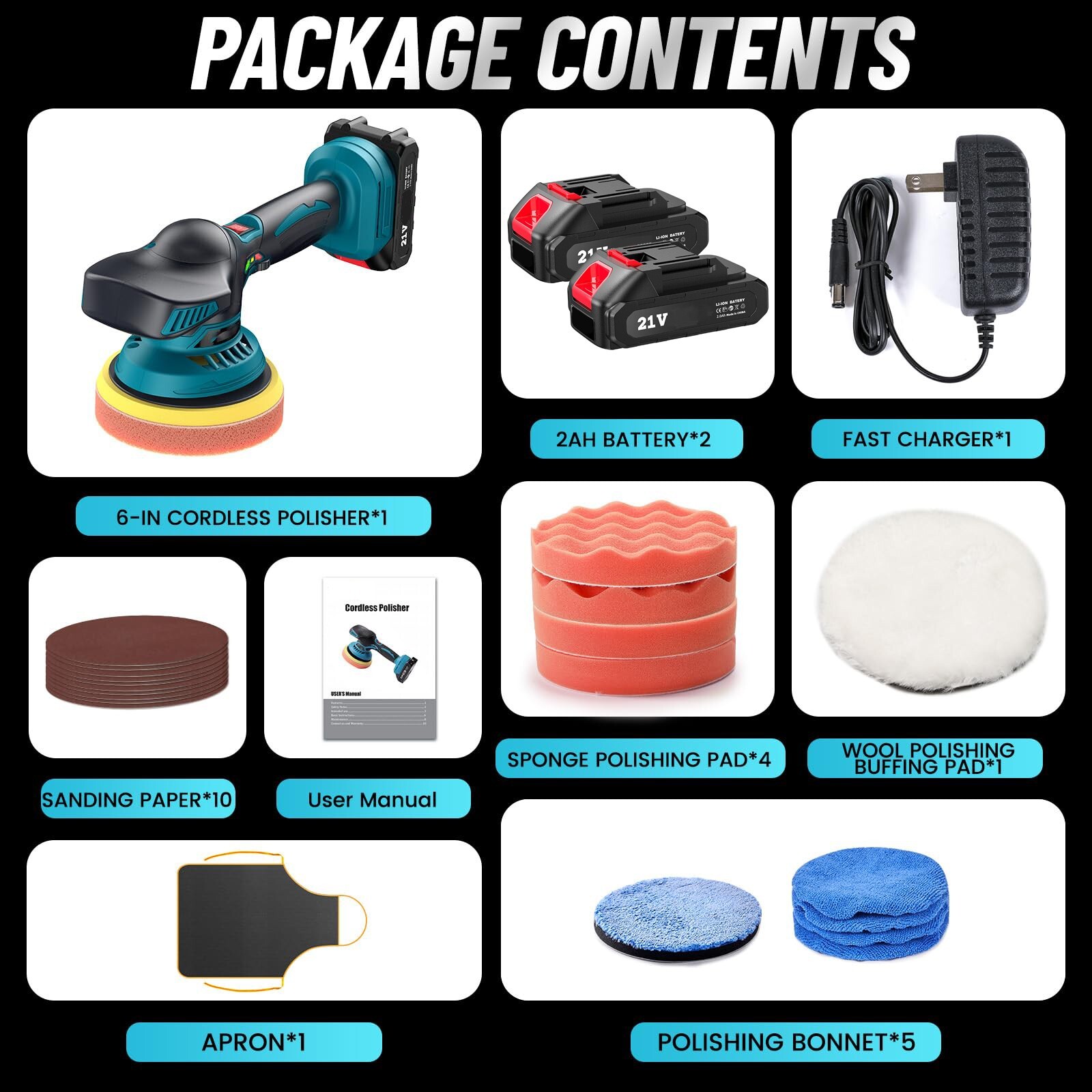 Electric 6&Prime; Car Polisher Buffer Cordless Dual Action Polishing Machine 2 Battery