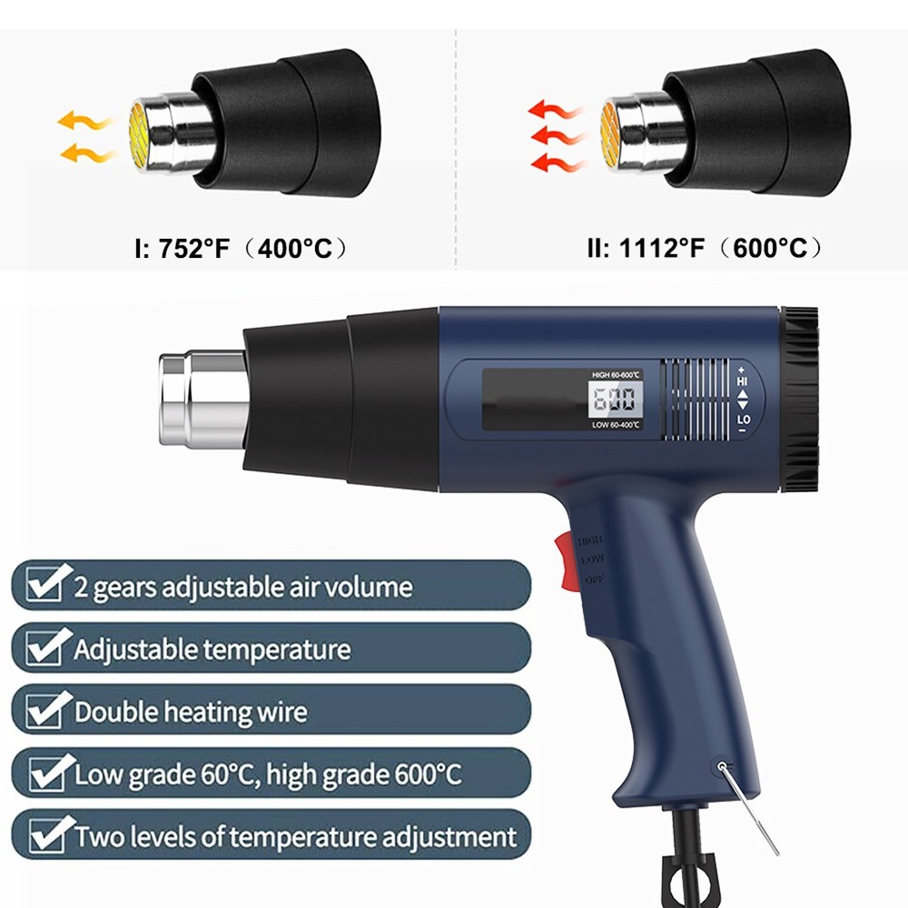 Heat Guns Heavy Duty Fast Heat Hot Air Gun Kit with 4 Nozzles Dual Temp Setting