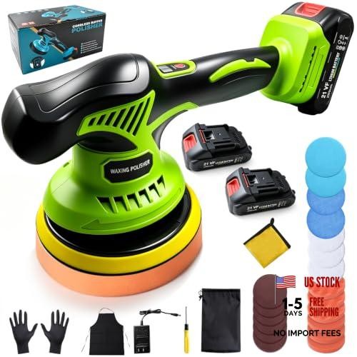 Cordless Car Buffer Polisher with 2×2.0Ah 21V Batteries, 8 Variable Speed Car