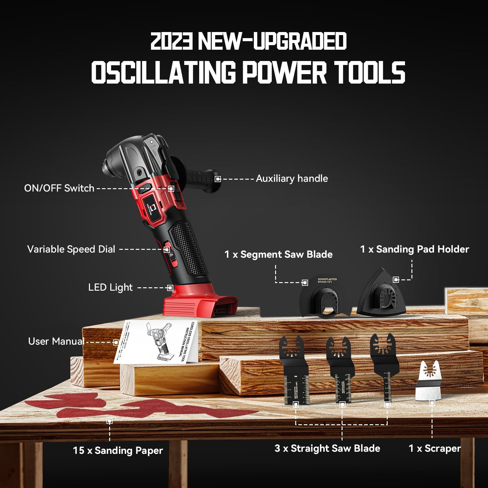Cerycose Cordless Oscillating Tool Compatible with Milwaukee 18V Battery, Red