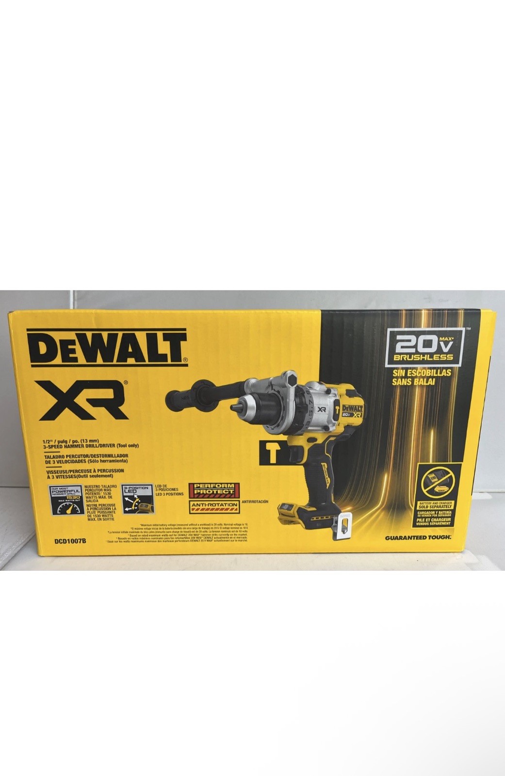 Dewalt DCD1007B 20V 20 Volt Max XR 1/2&Prime; Brushless Hammer Drill, Handle,Tool Only