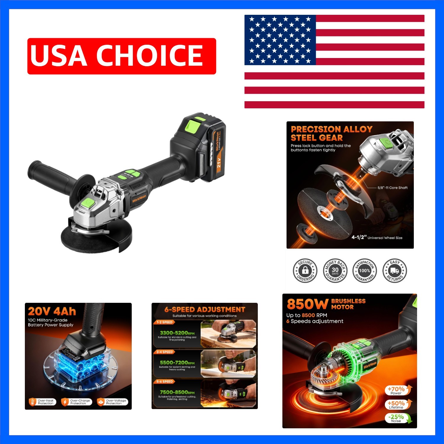 Cordless Angle Grinder 4-1/2&Prime;, Brushless Angle Grinder Kit with A 4.0Ah Batte…