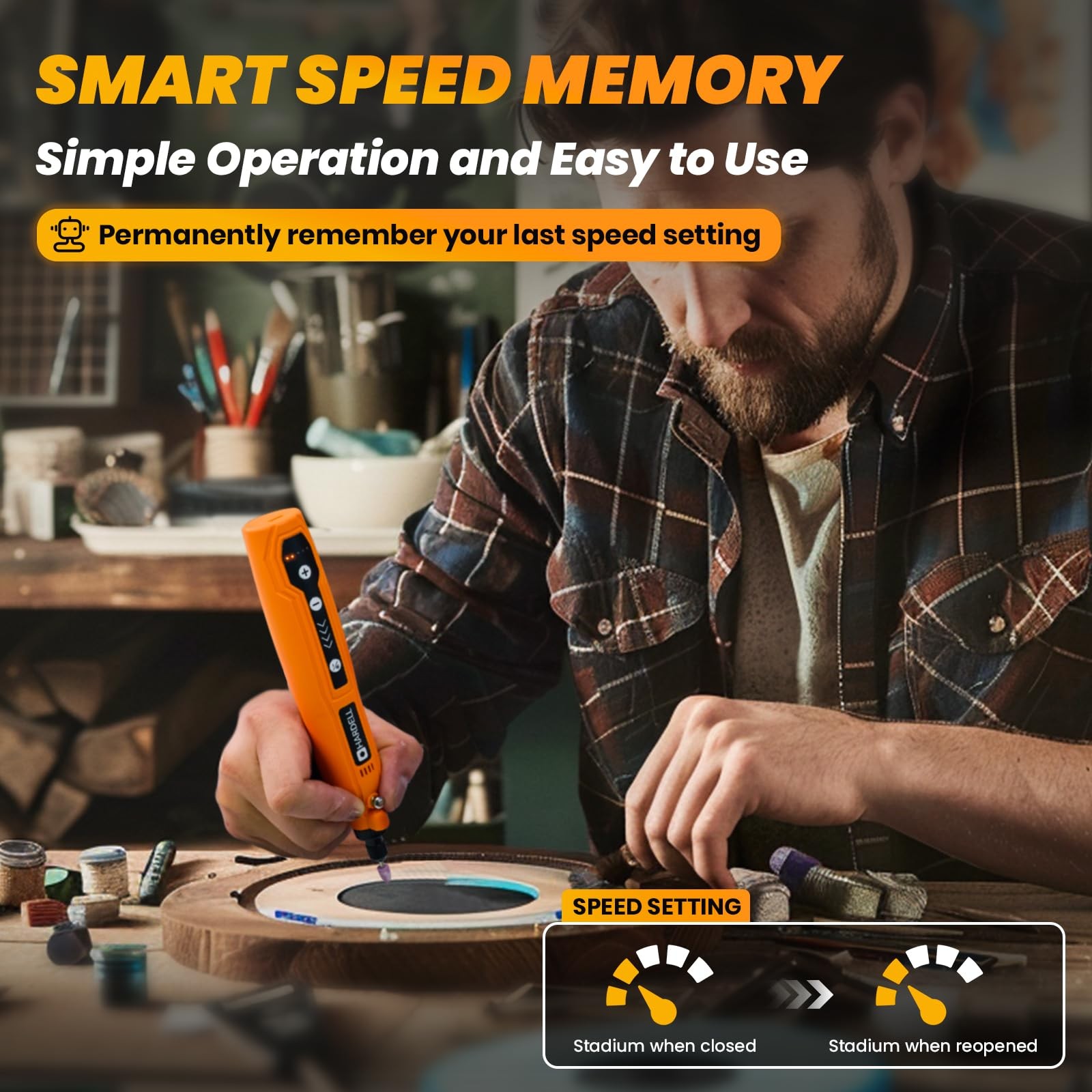 HARDELL Mini Cordless Rotary Tool, 5-Speed and USB Charging Orange