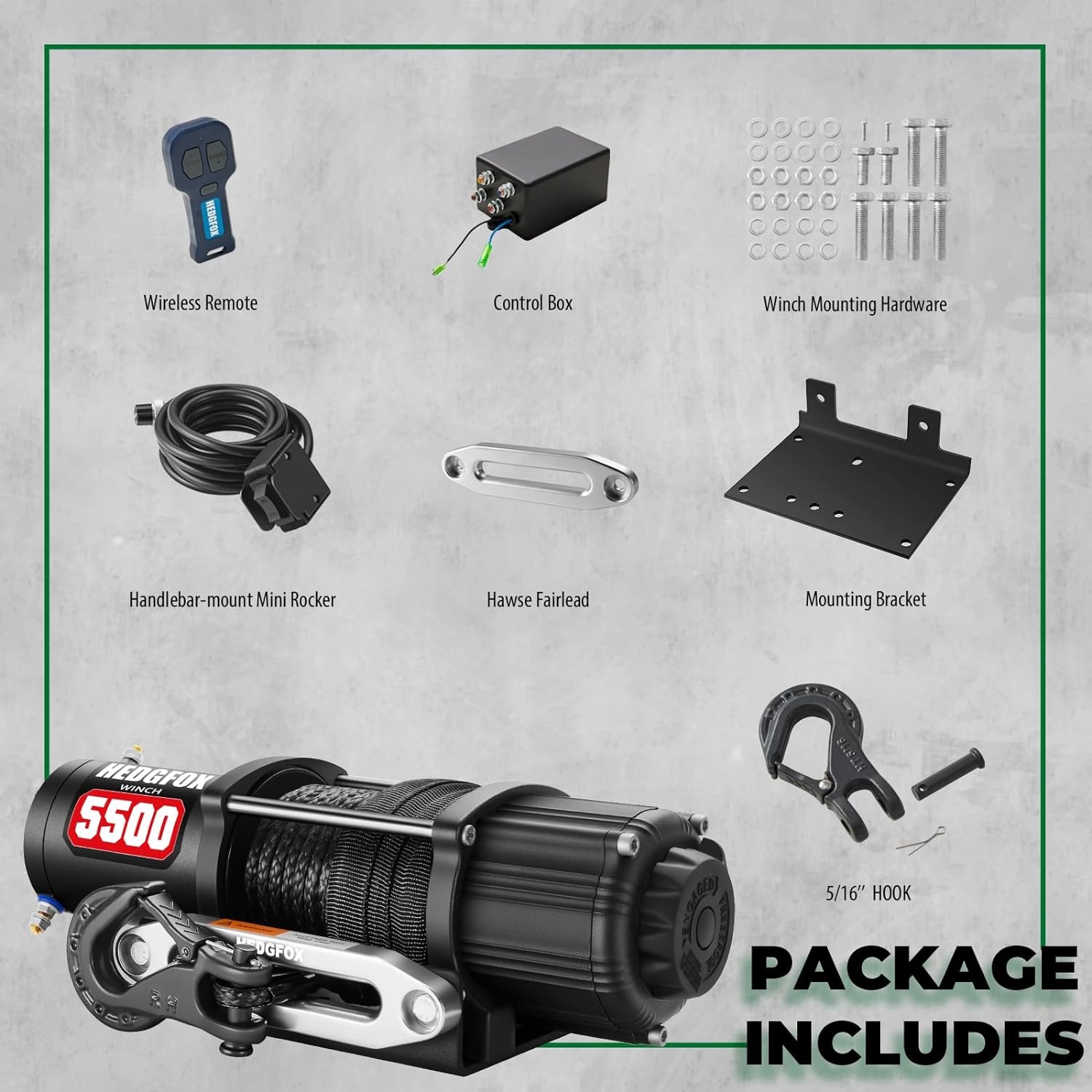 5500 lb UTV ATV Electric Winch 12V Waterproof with Synthetic Rope Hawse Fairlead