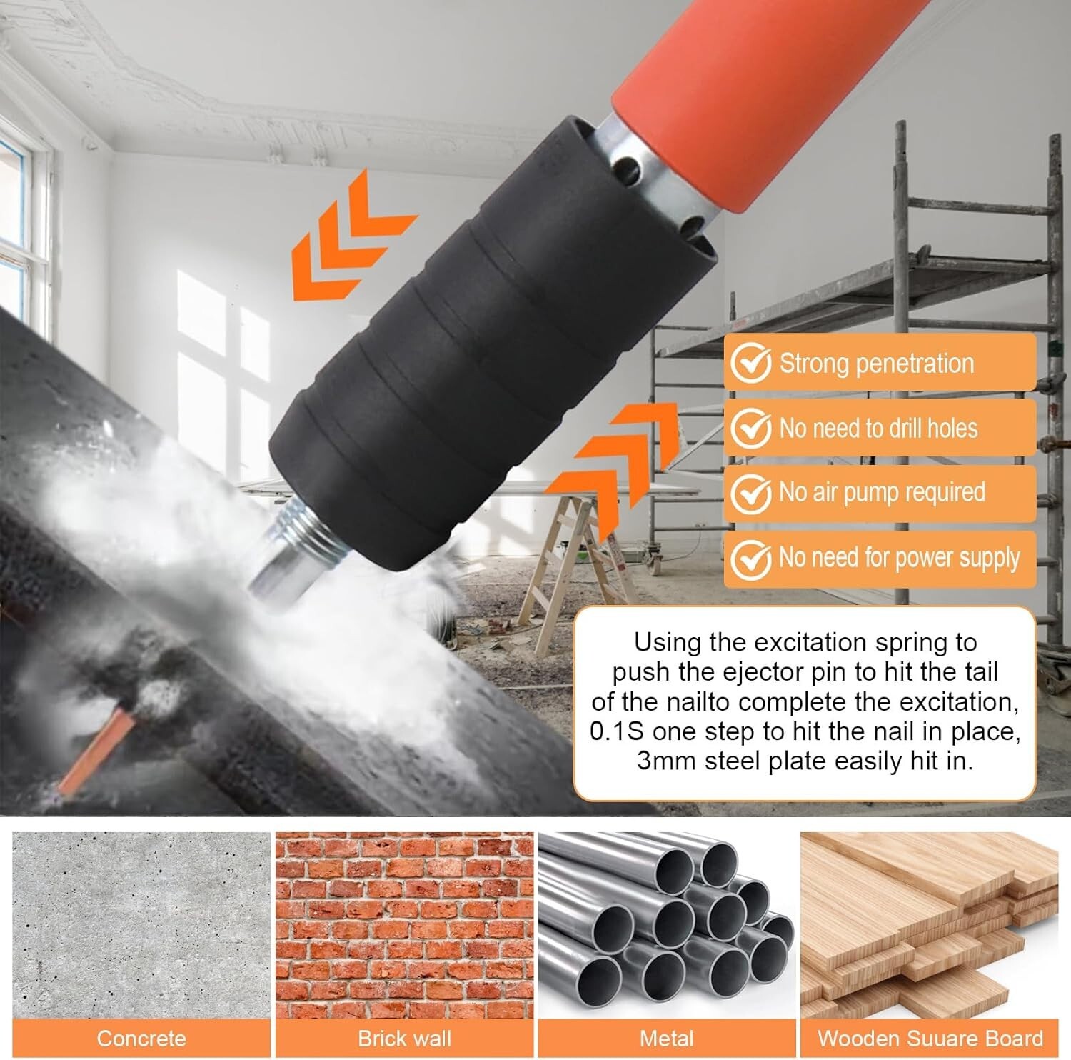 50PCS Round Nails Powerful Concrete Nail Gun Air Nailer Nail Wall Fastening Tool
