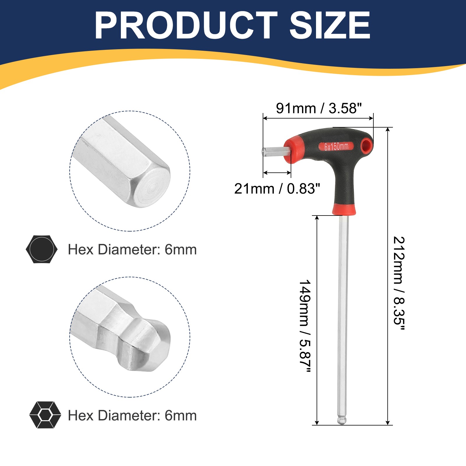 2pcs hex wrench for 6mm metric 212mm length 21.5mm width