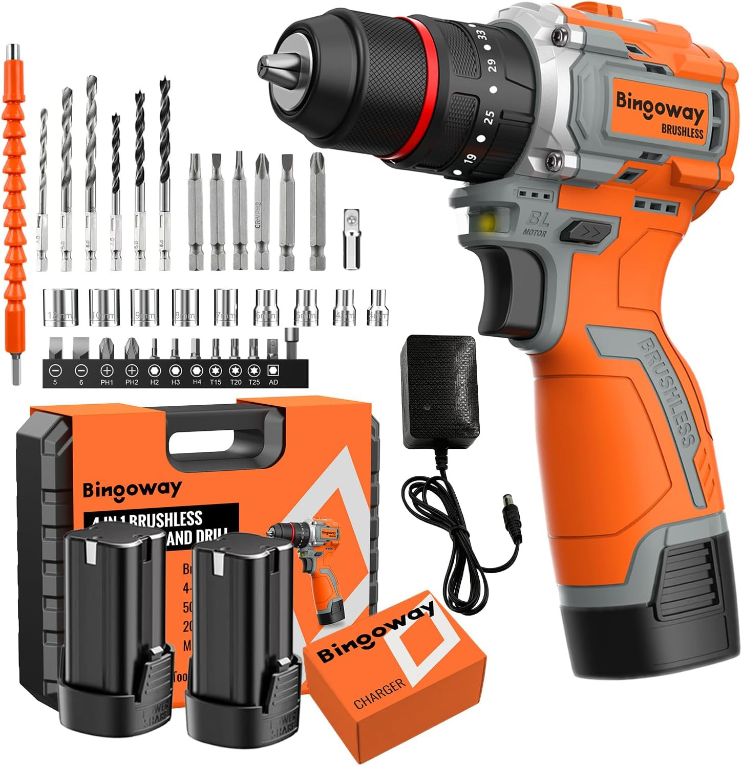 Brushless Cordless Drill Set, 16.8V 4-In-1 Electric Drill Driver with Impact Fun