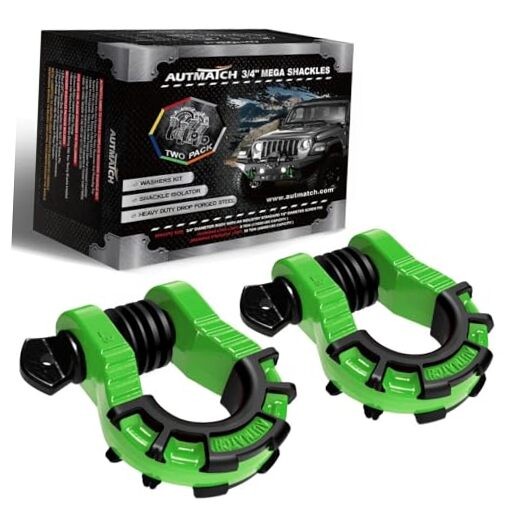 D Ring Shackles 3/4&Prime; Mega Shackle (2 3/4&Prime; Mega D-Ring Shackles Green & Black