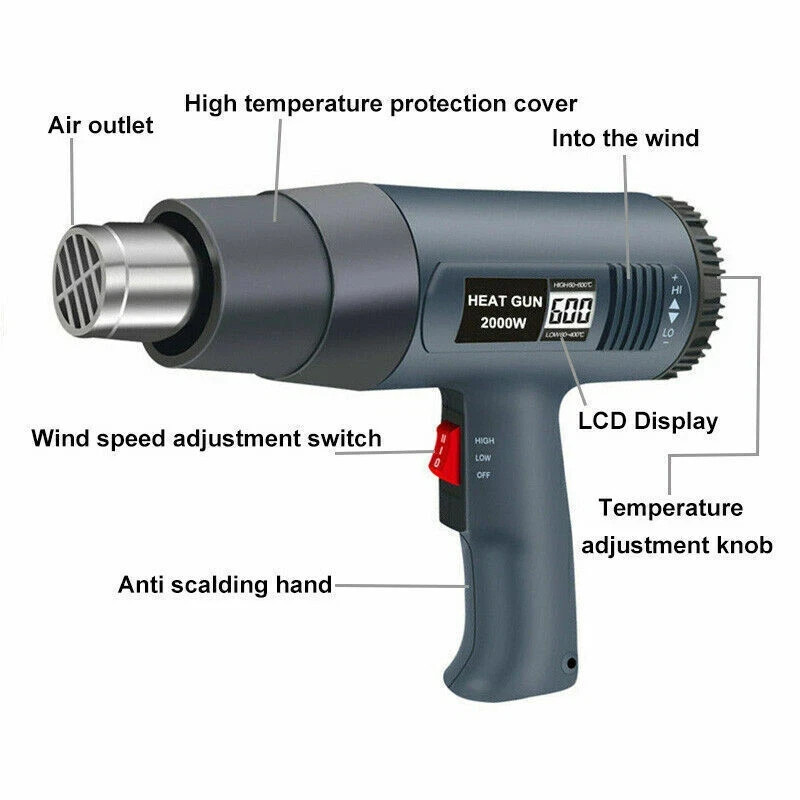 Heat Guns Heavy Duty Fast Heat Hot Air Gun Kit with 4 Nozzles Dual Temp Setting