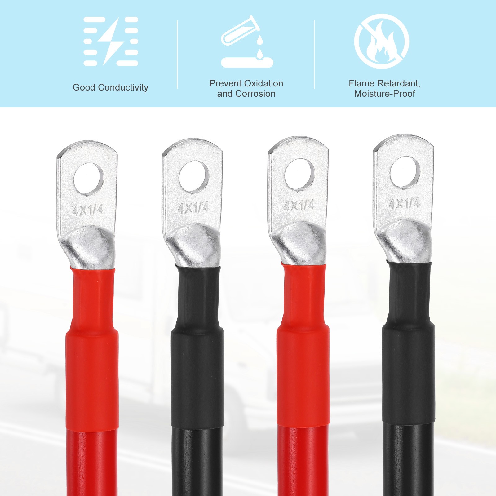 8 AWG, 1ft Battery Cable with 5/16&Prime; Ring Terminals for Inverter