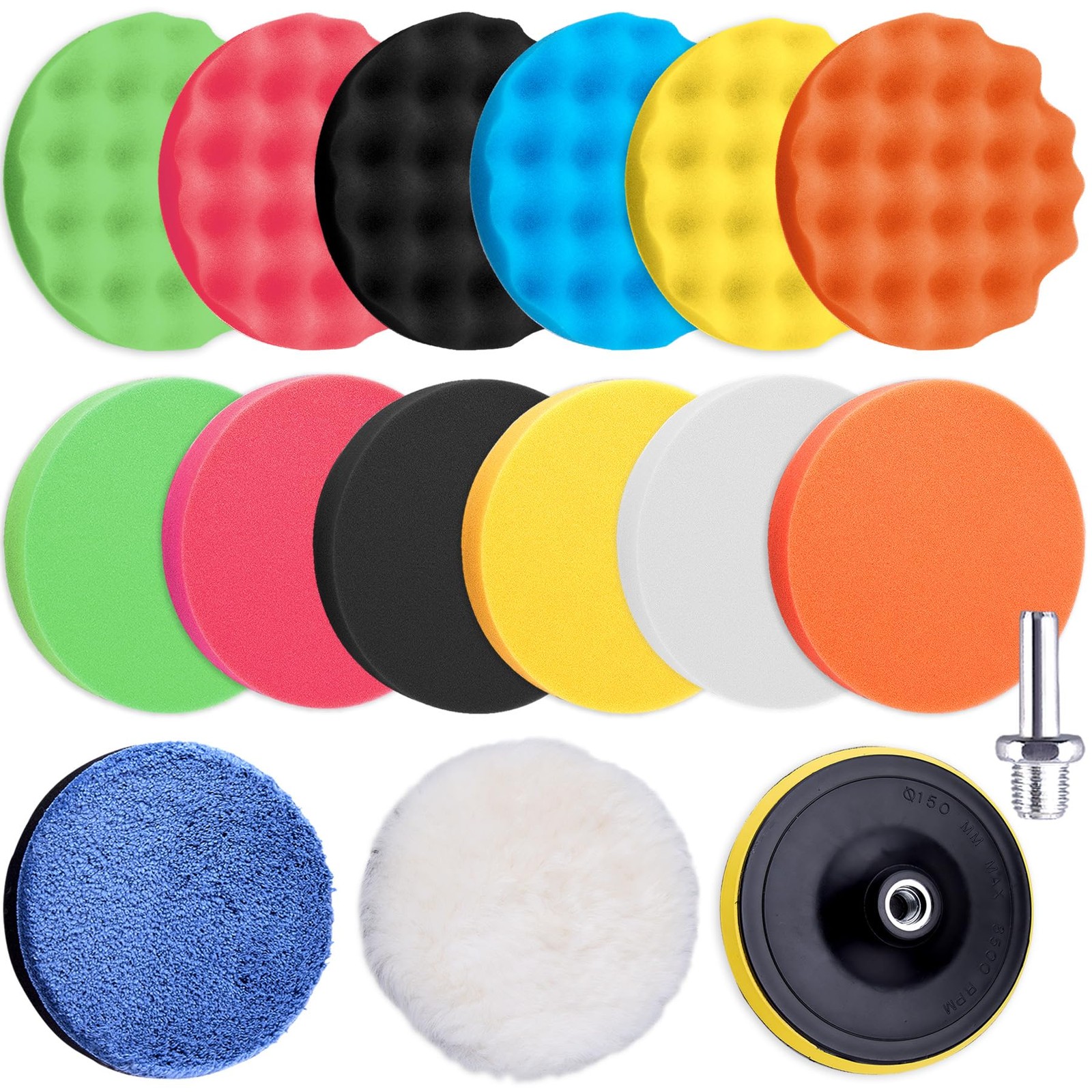 16 Pieces Buffing Pads 7 Inch Car Polishing Pad Kit Foam Polish Pads Wax Buff…