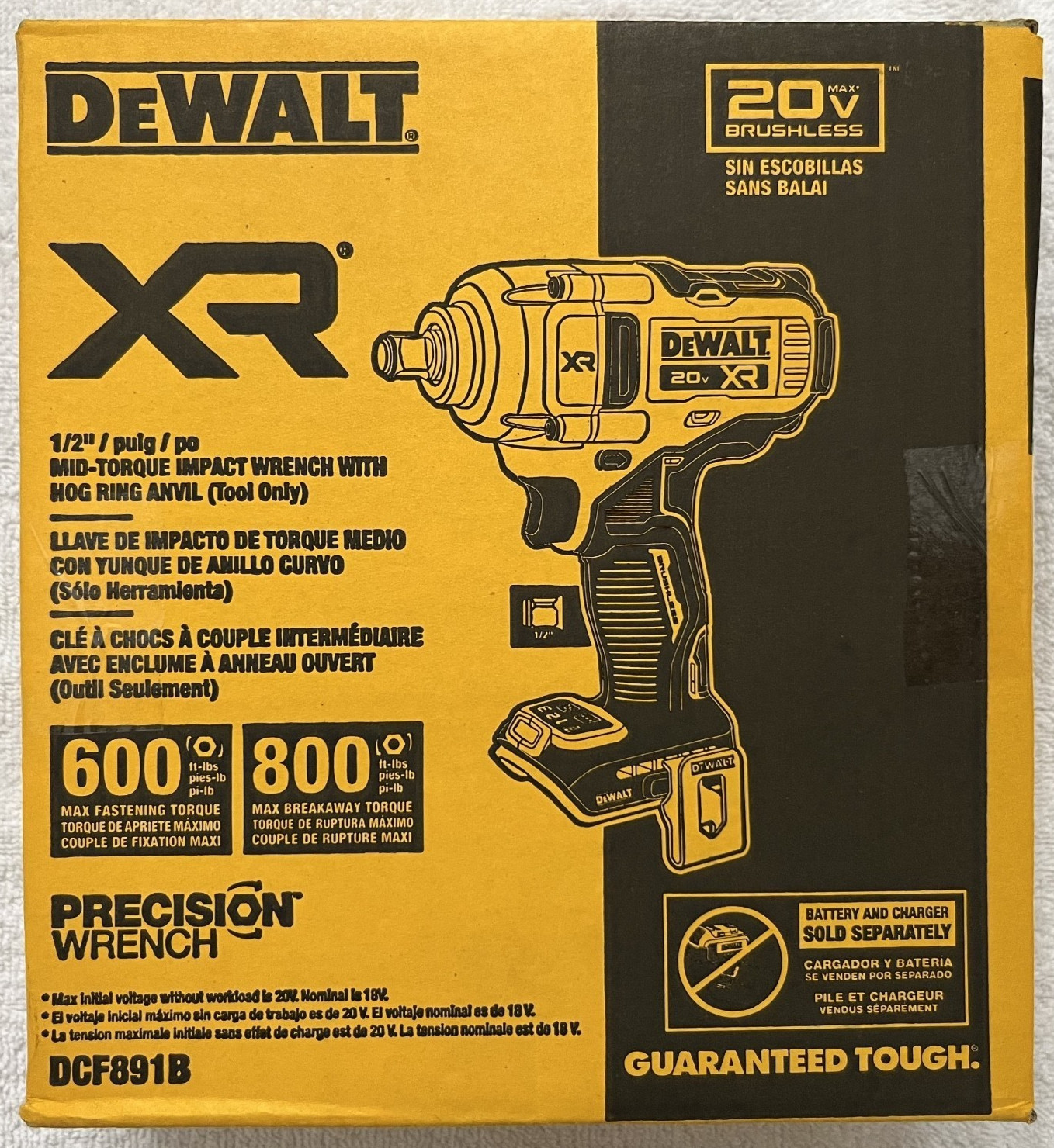 NEW DEWALT DCF891B 20V MAX XR Cordless 1/2in Mid-range Impact Wrench (Tool Only)
