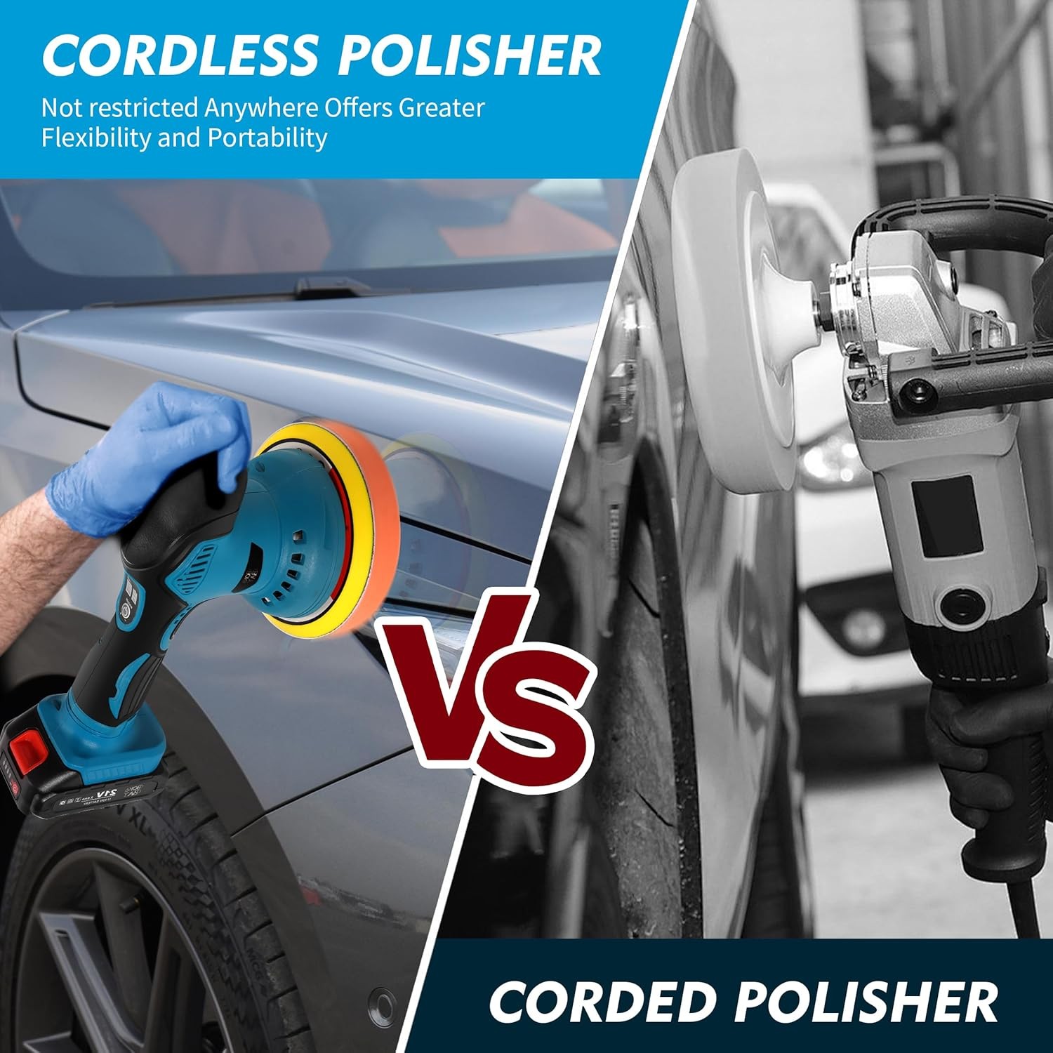 Cordless Car Buffer Polisher Kit 6 Inch with 21V 34.5*15 cm,
