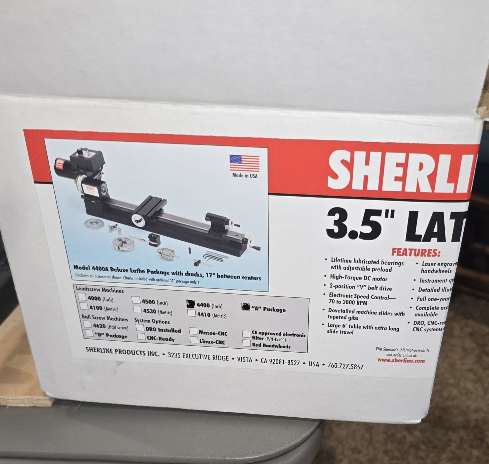 Sherline Lathe 4400 3.5 Inch x 17 Inch Lathe with accessories