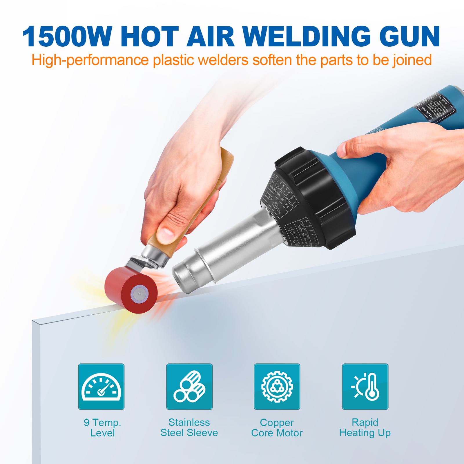 1500W Professional Heat Gun Hot Air Torch Plastic Welding Gun Roofing Welder