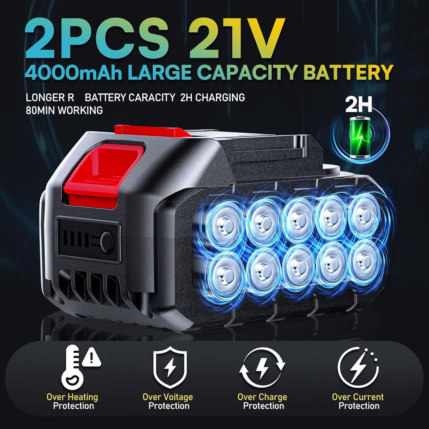 Upgrade Cordless Car Buffer Polisher with 21V 2×4000Mah Battery,6 in Brushless B