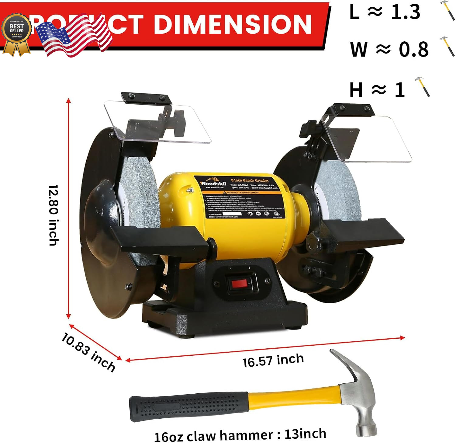 4.8A 3/4HP 8-Inch Bench Grinder 3600rpm Table Grinder with Two Protective