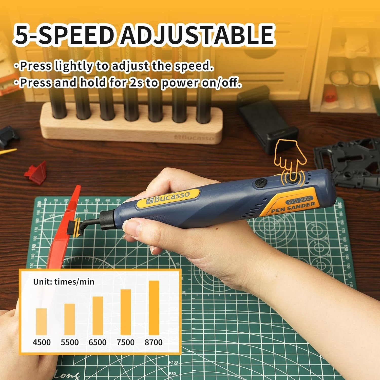 Compact Cordless Pen Sander with LED Light – 2 Hours Battery Life for Crafts