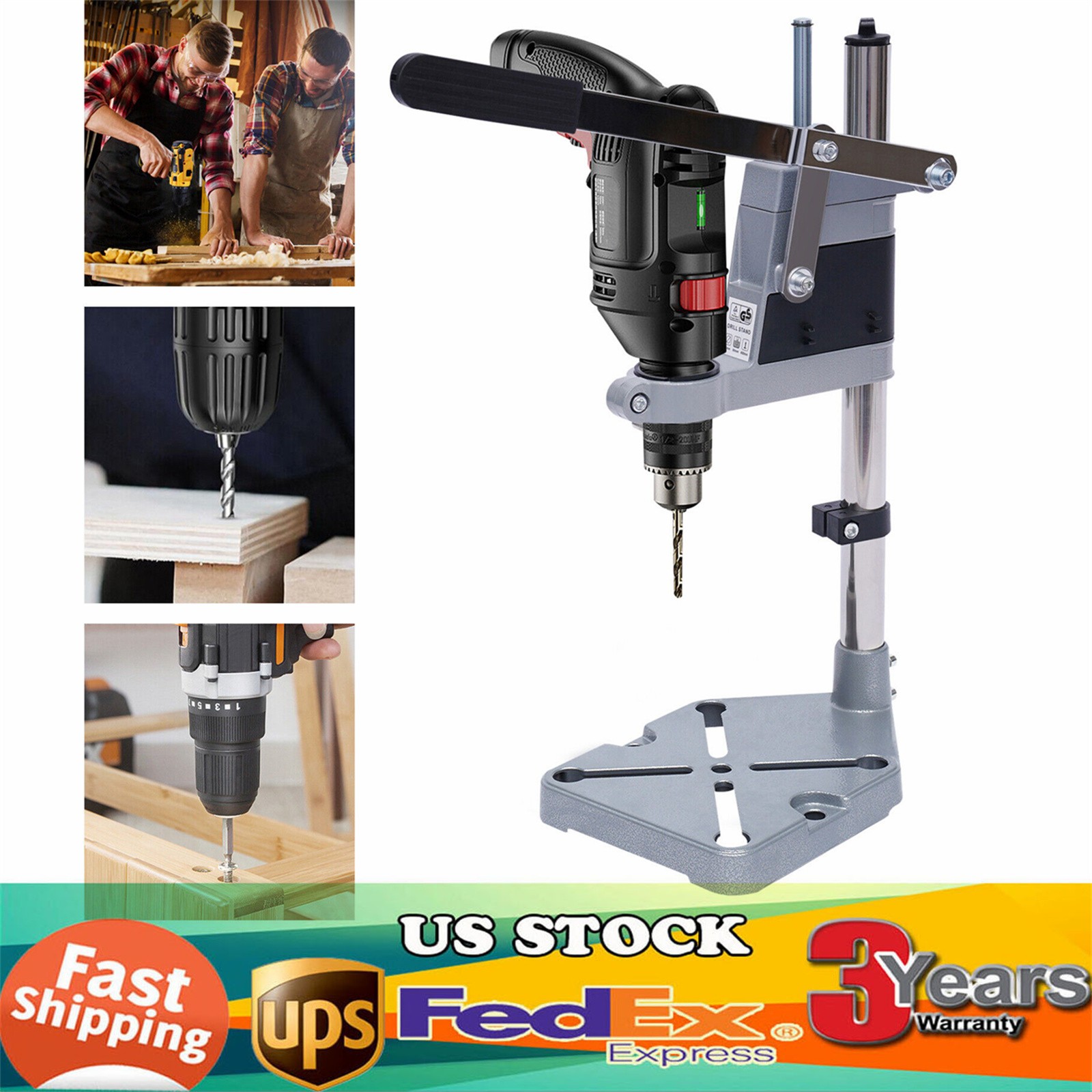 Portable Bench Clamp Drill Press Stand Adjustable Drilling Pedestal Holder Tool
