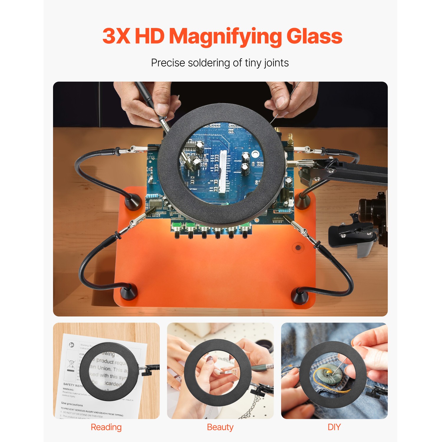 Magnetic Helping Hands Soldering Station 3X LED Magnifying Lamp 4 Arms