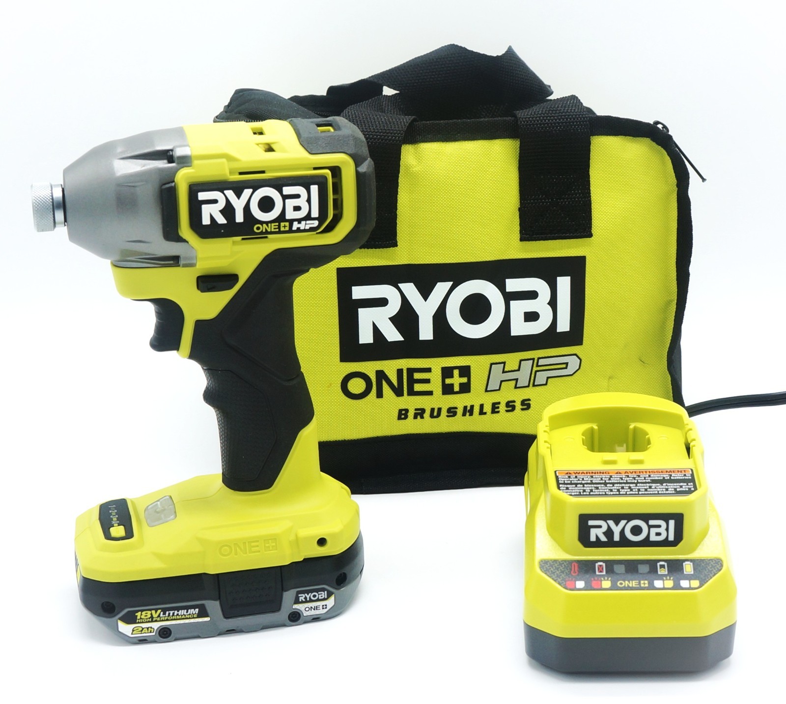 NEW RYOBI Brushless 1/4 in.Hex Impact Driver Battery, Charger & Tool Box PBLID02