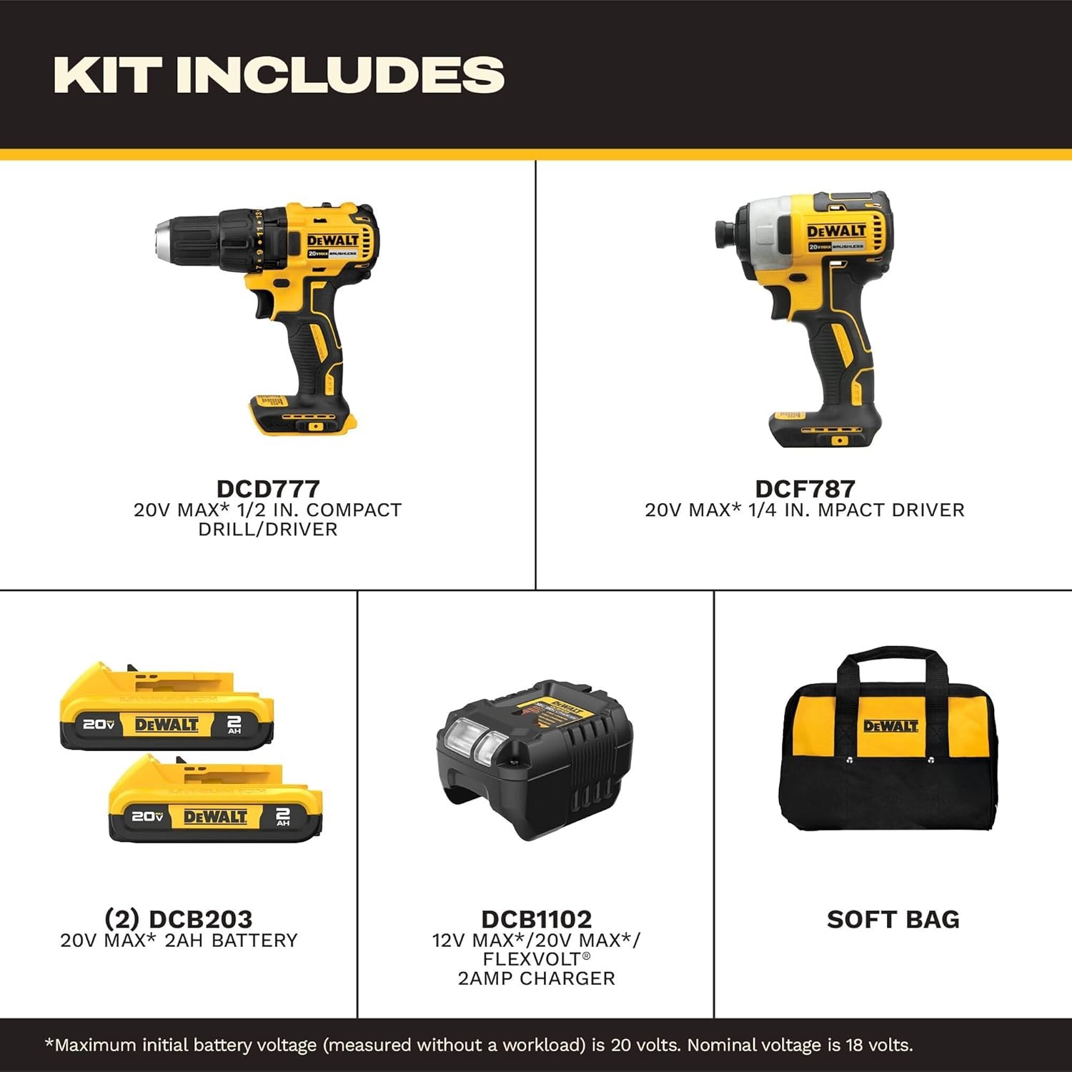 DEWALT 20V MAX Cordless Drill Impact Driver Brushless 2 Tool Kit DCK277D2